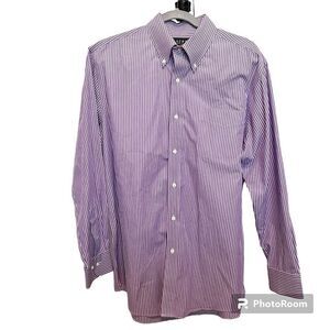 Lauren Ralph Lauren Purple & White Stripes Button Down 100% Cotton size 17 34/35